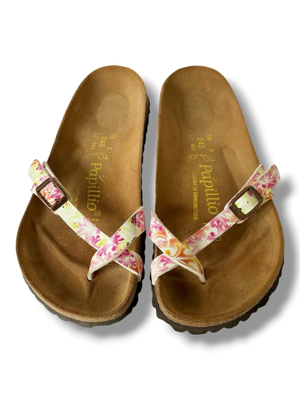 Birkenstock Papillio Sandals Pink & Yellow Print Size 7